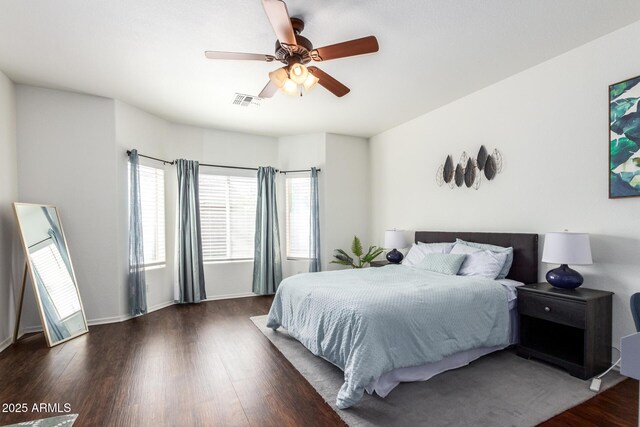 12371 W Hadley St, Avondale, AZ 85323 - bedroom featuring visible vents, ceiling fan, wood finished floors, and baseboards