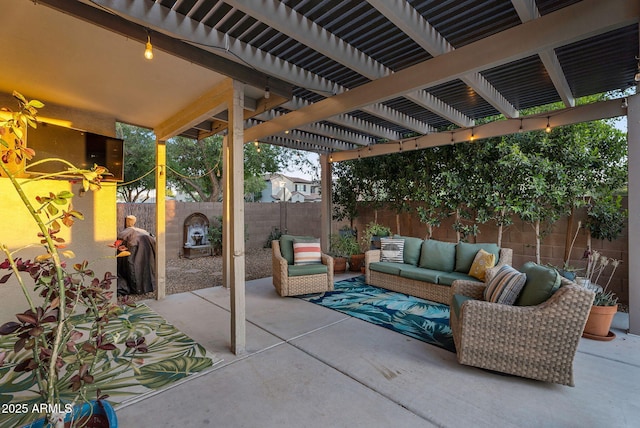 3678 E Yeager Ct, Gilbert, AZ 85295 - view of patio / terrace with a pergola, an outdoor living space, and a fenced backyard