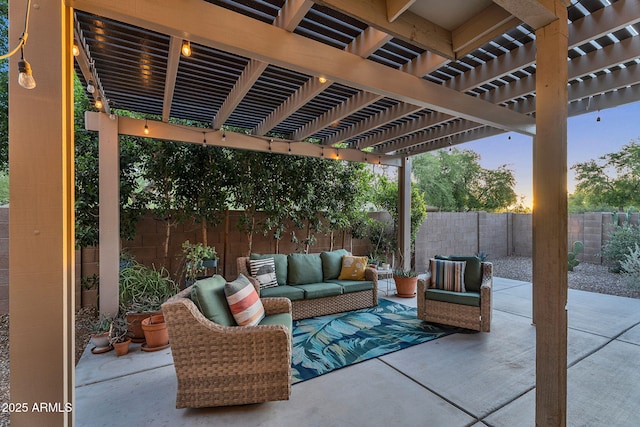 3678 E Yeager Ct, Gilbert, AZ 85295 - view of patio / terrace featuring an outdoor hangout area, a fenced backyard, and a pergola