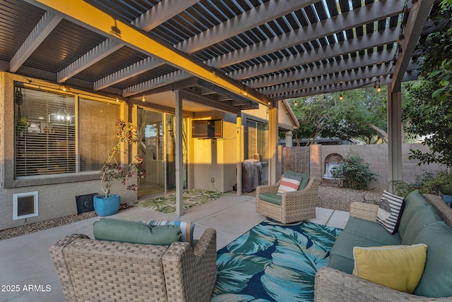 3678 E Yeager Ct, Gilbert, AZ 85295 - view of patio / terrace featuring outdoor lounge area, a fenced backyard, and a pergola