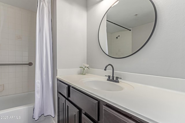 1650 N 87th Ter Unit 25A, Scottsdale, AZ 85257 - bathroom featuring shower / bathtub combination with curtain and vanity