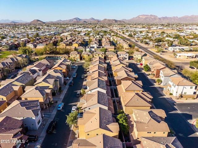 bird's eye view featuring a residential view and a mountain view