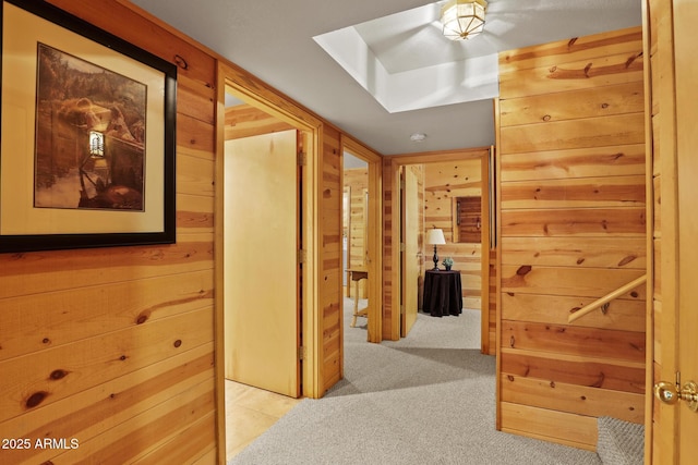 1868 Flicker Dr, Forest Lakes, AZ 85931 - hall with wooden walls and carpet flooring