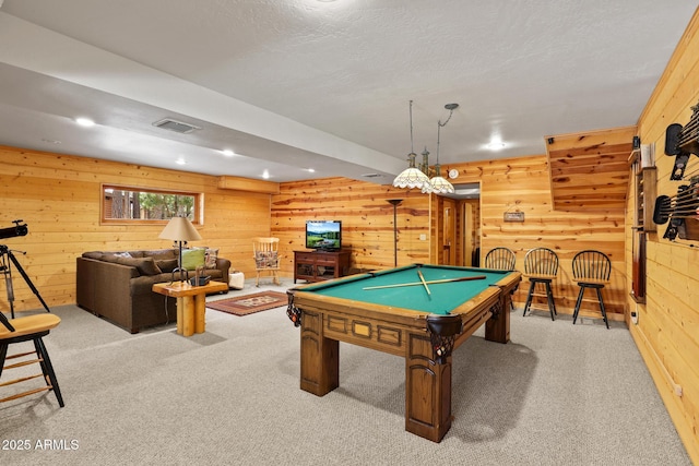 1868 Flicker Dr, Forest Lakes, AZ 85931 - game room featuring wooden walls, carpet floors, pool table, and recessed lighting