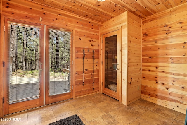1868 Flicker Dr, Forest Lakes, AZ 85931 - doorway to outside with wooden walls, wood ceiling, and french doors