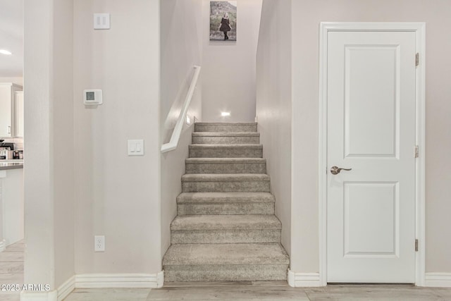 staircase featuring wood-type flooring