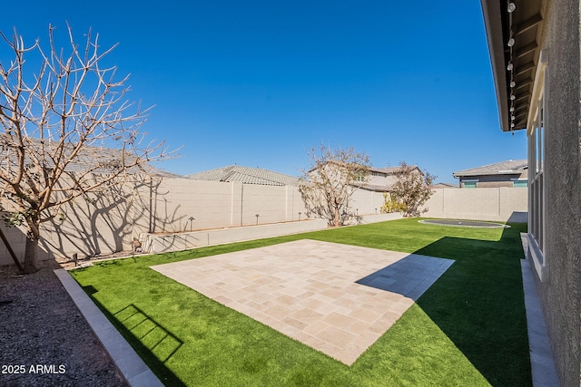 view of yard with a patio and a fenced backyard