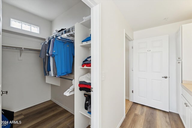 spacious closet featuring hardwood / wood-style floors