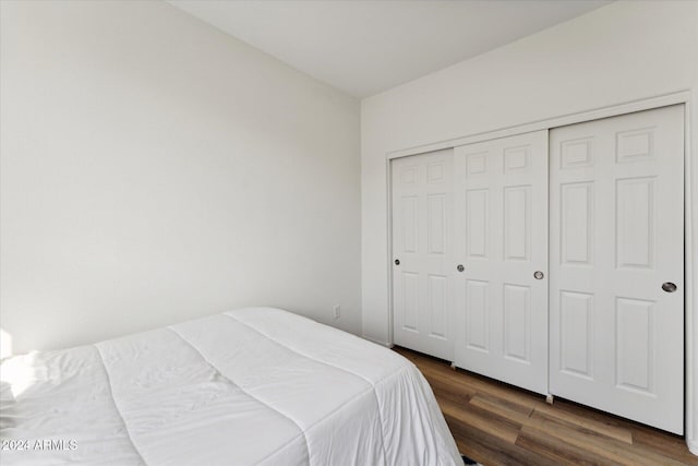 bedroom with a closet and dark wood-type flooring