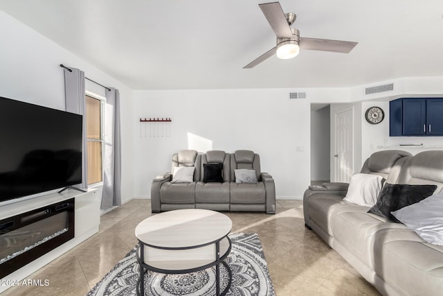 living room with ceiling fan