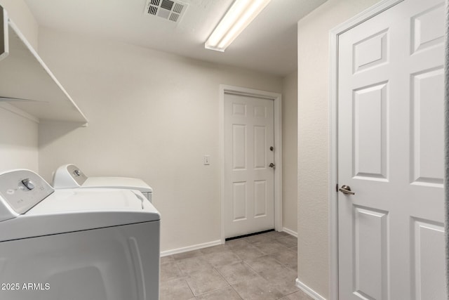 7401 W Arrowhead Clubhouse Dr Unit 1006, Glendale, AZ 85308 - clothes washing area featuring visible vents, light tile patterned floors, baseboards, laundry area, and washing machine and clothes dryer
