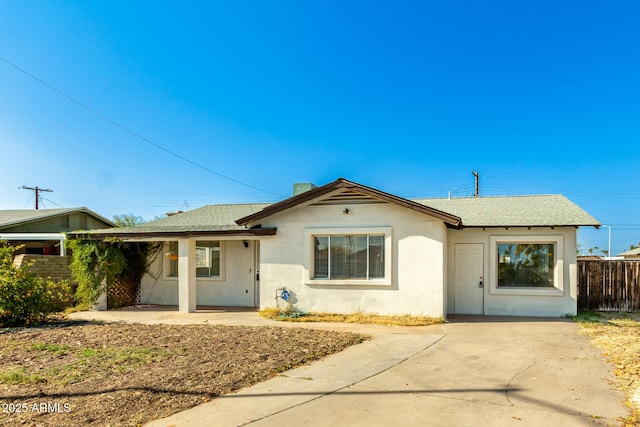 214 W June Cir, Mesa, AZ 85201 - view of front facade featuring stucco siding, a shingled roof, and a patio area