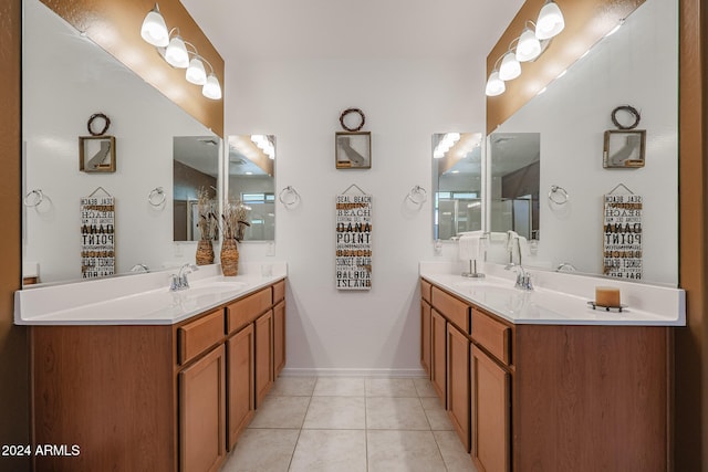 bathroom with vanity and tile patterned flooring