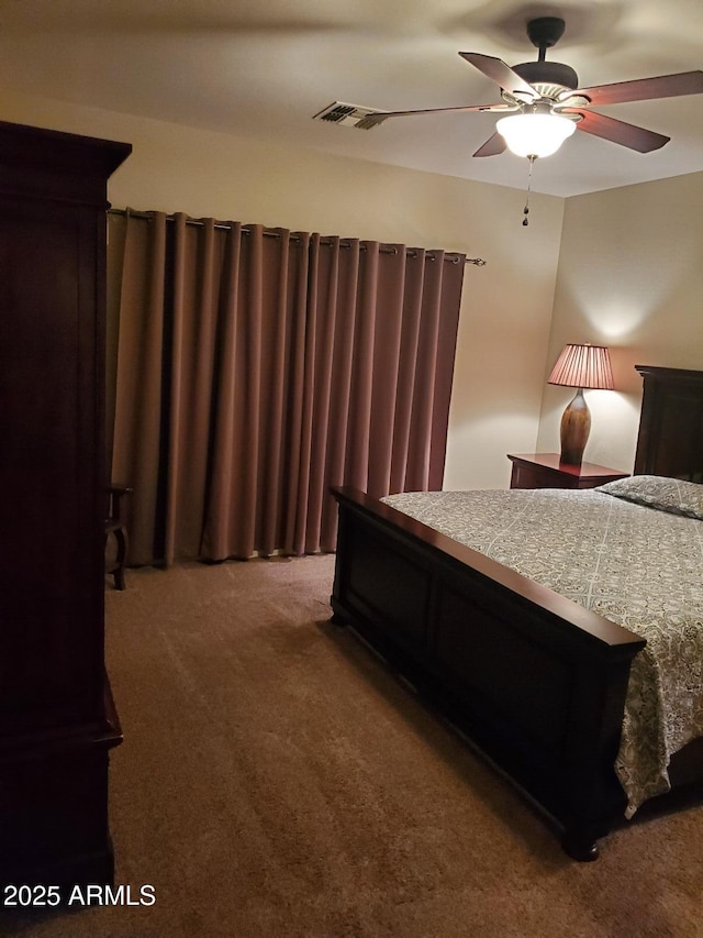 bedroom with carpet flooring and ceiling fan