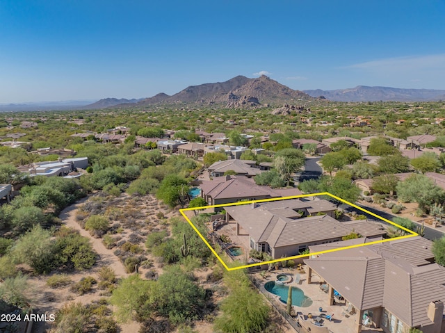 aerial view with a residential view and a mountain view