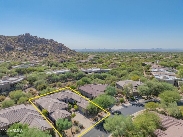 aerial view featuring a residential view and a mountain view