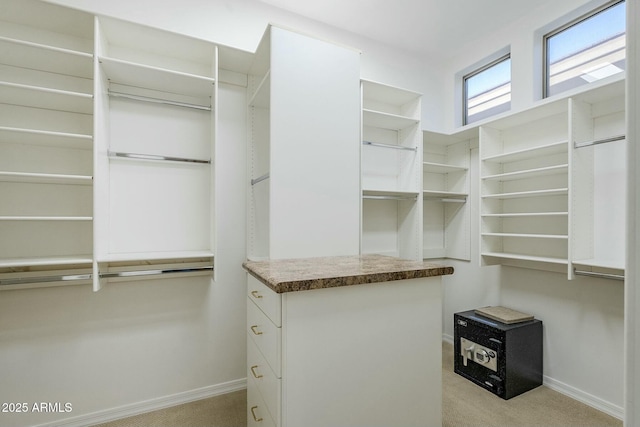 spacious closet featuring light carpet