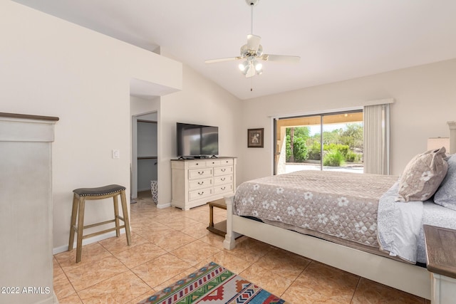 6122 E Saddleback St, Mesa, AZ 85215 - bedroom featuring baseboards, ceiling fan, vaulted ceiling, and access to exterior