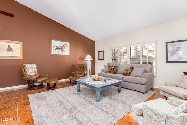 6122 E Saddleback St, Mesa, AZ 85215 - living room with baseboards, vaulted ceiling, and tile patterned floors
