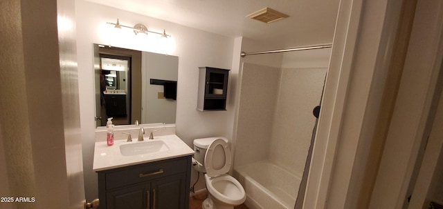 full bathroom with washtub / shower combination, vanity, and toilet