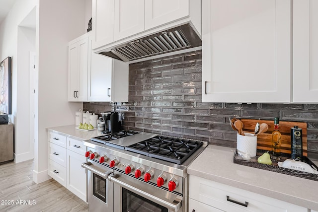 1920 E Creek Canyon Rd, Phoenix, AZ 85086 - kitchen with double oven range, custom exhaust hood, and white cabinets