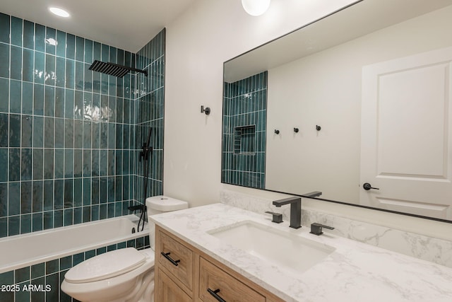 15038 E Greene Valley Dr, Fountain Hills, AZ 85268 - full bathroom featuring tiled shower / bath, toilet, recessed lighting, and vanity