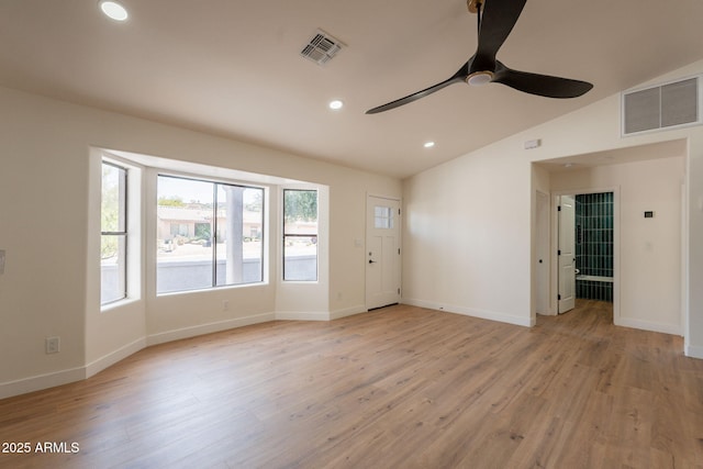 15038 E Greene Valley Dr, Fountain Hills, AZ 85268 - empty room featuring visible vents, vaulted ceiling, ceiling fan, and recessed lighting