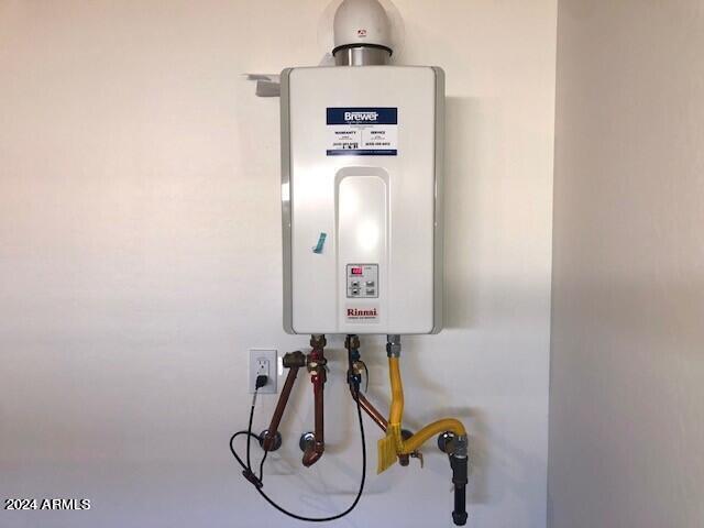 interior details with tankless water heater