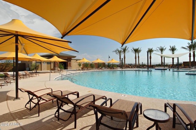 view of swimming pool featuring a patio