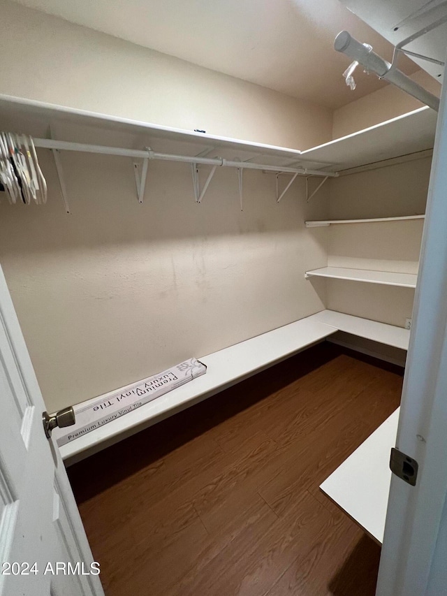 walk in closet with hardwood / wood-style floors