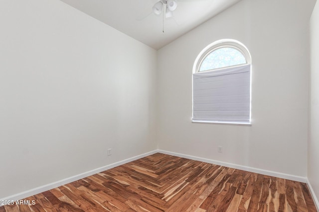15009 E Palomino Blvd, Fountain Hills, AZ 85268 - empty room with ceiling fan, vaulted ceiling, and wood finished floors