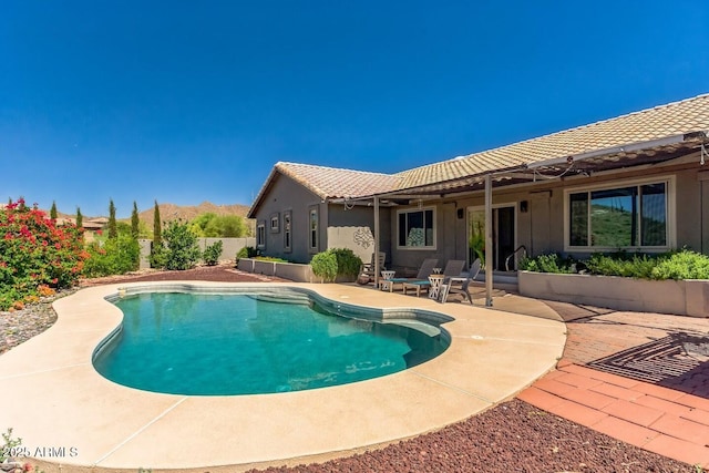 15009 E Palomino Blvd, Fountain Hills, AZ 85268 - view of swimming pool with a patio area, a fenced backyard, and ceiling fan