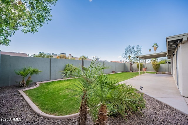 view of yard featuring a fenced backyard and a patio