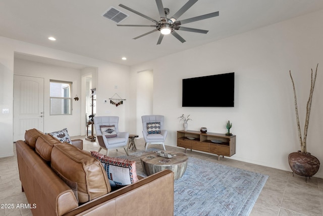 living room with ceiling fan