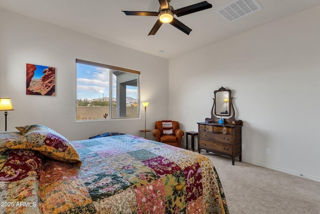 bedroom featuring ceiling fan and carpet flooring