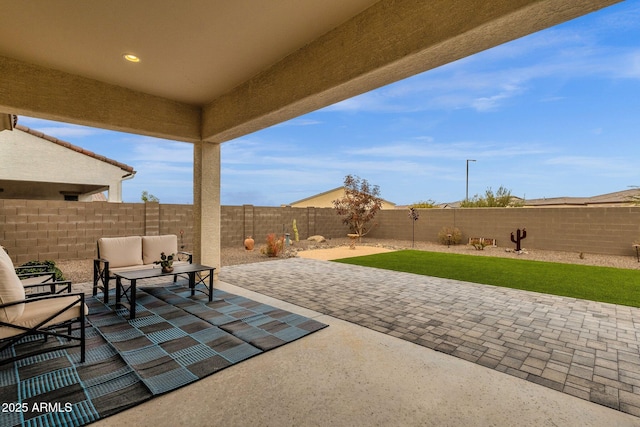 view of patio / terrace with an outdoor living space