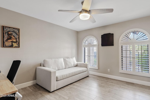 8361 E San Rafael Dr, Scottsdale, AZ 85258 - office area featuring ceiling fan and light wood finished floors