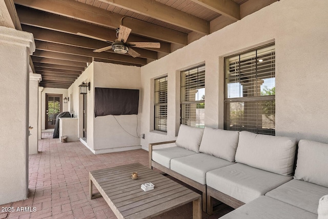 8361 E San Rafael Dr, Scottsdale, AZ 85258 - view of patio featuring an outdoor living space and ceiling fan