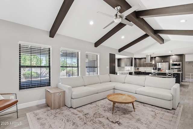 8361 E San Rafael Dr, Scottsdale, AZ 85258 - living area with light wood-style flooring, recessed lighting, and a ceiling fan