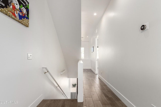 540 W Mariposa St Unit 9, Phoenix, AZ 85013 - corridor featuring an upstairs landing, wood finished floors, recessed lighting, and baseboards