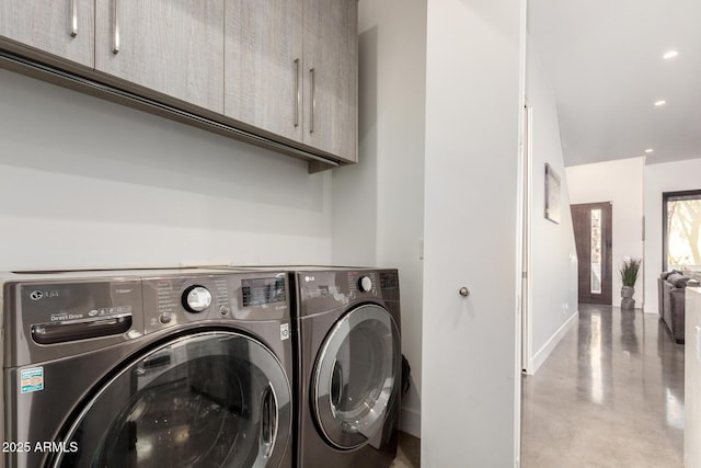 540 W Mariposa St Unit 9, Phoenix, AZ 85013 - laundry area with baseboards, cabinet space, separate washer and dryer, and recessed lighting
