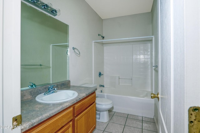 full bathroom with tile patterned floors, bathing tub / shower combination, vanity, and toilet