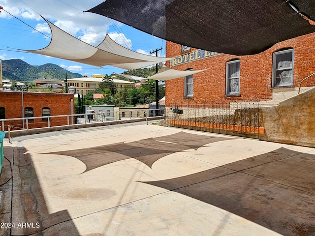 view of patio with a mountain view