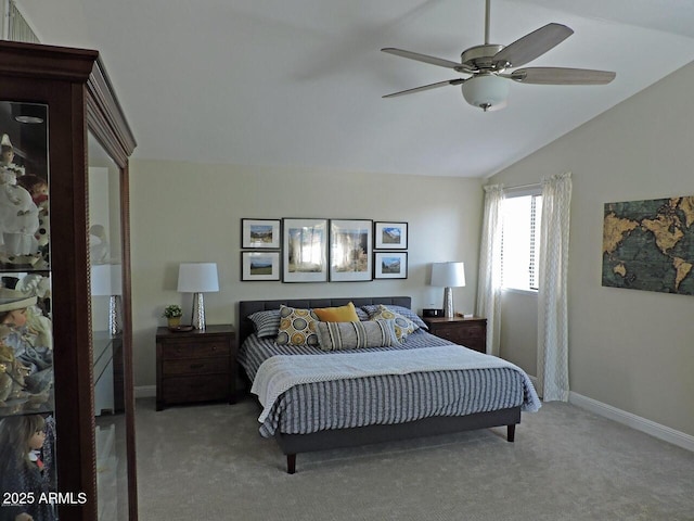 1010 N Osprey Ct, Gilbert, AZ 85234 - carpeted bedroom featuring baseboards, lofted ceiling, and ceiling fan