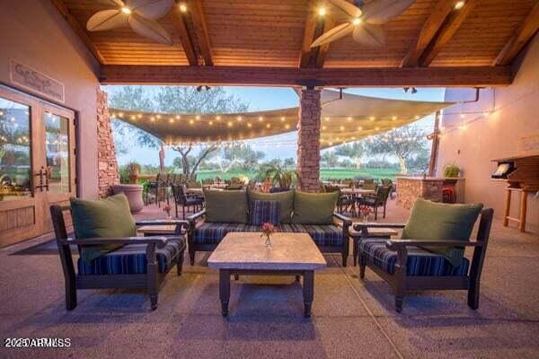 20750 N 87th St Unit 2103, Scottsdale, AZ 85255 - view of patio with an outdoor hangout area, a ceiling fan, and french doors