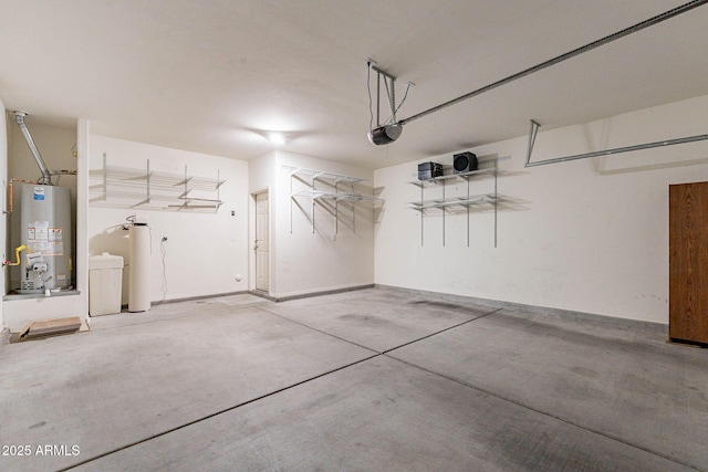 garage featuring a garage door opener and gas water heater