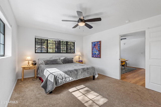 bedroom with carpet floors and ceiling fan