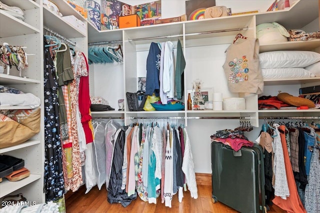 walk in closet with hardwood / wood-style flooring