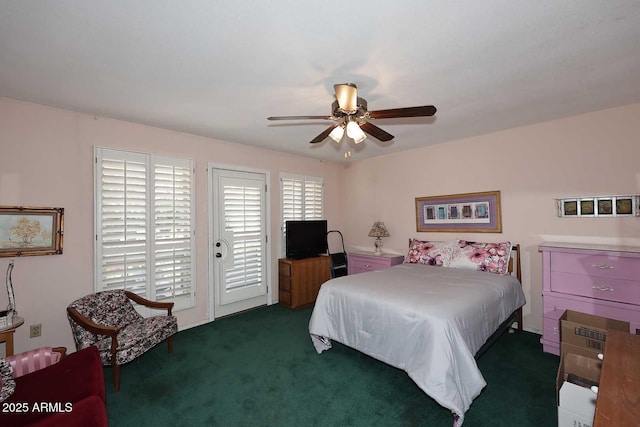 7537 W Bluefield Ave, Glendale, AZ 85308 - carpeted bedroom featuring access to outside and a ceiling fan