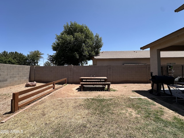 view of yard with a fenced backyard